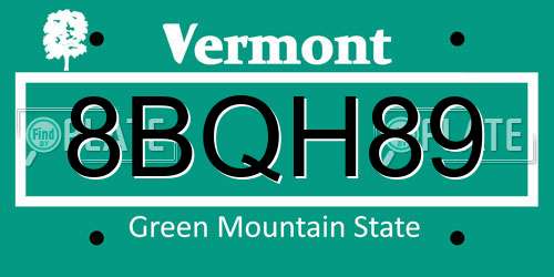8BQH89 Vermont License Plate