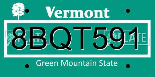 8BQT591 Vermont License Plate