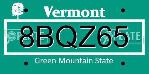 8BQZ65 Vermont License Plate