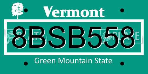 8BSB558 Vermont License Plate
