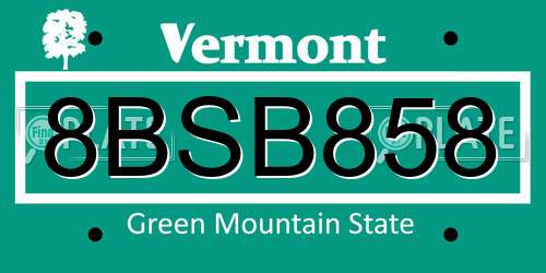 8BSB858 Vermont License Plate