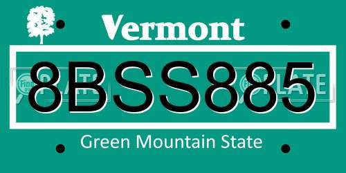 8BSS885 Vermont License Plate