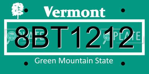 8BT1212 Vermont License Plate