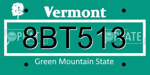 8BT513 Vermont License Plate