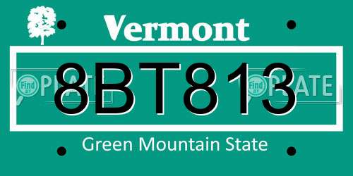 8BT813 Vermont License Plate