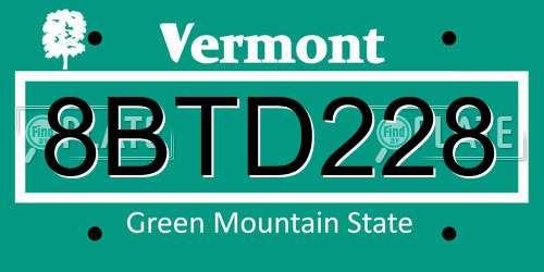 8BTD228 Vermont License Plate
