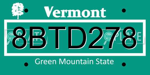 8BTD278 Vermont License Plate