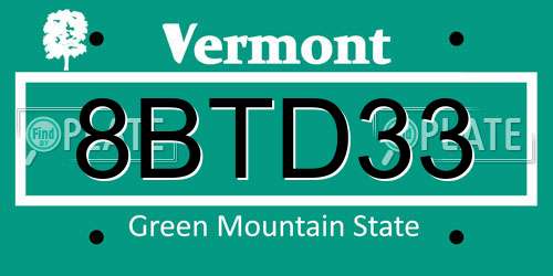 8BTD33 Vermont License Plate