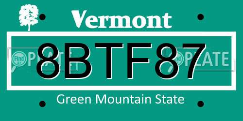 8BTF87 Vermont License Plate
