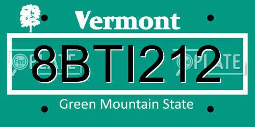 8BTI212 Vermont License Plate