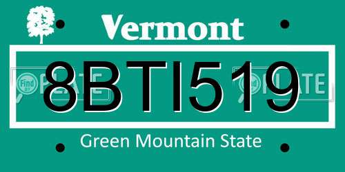 8BTI519 Vermont License Plate