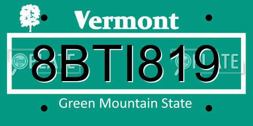 8BTI819 Vermont License Plate