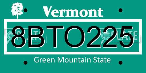 8BTO225 Vermont License Plate