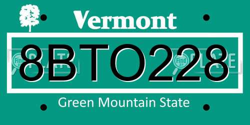 8BTO228 Vermont License Plate