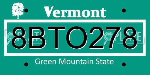 8BTO278 Vermont License Plate