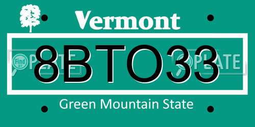 8BTO33 Vermont License Plate