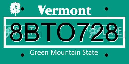 8BTO728 Vermont License Plate