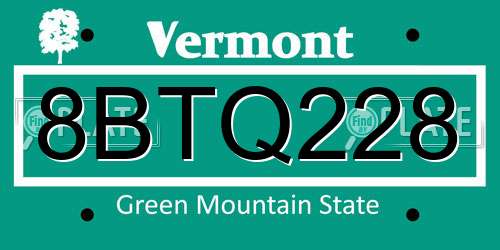 8BTQ228 Vermont License Plate