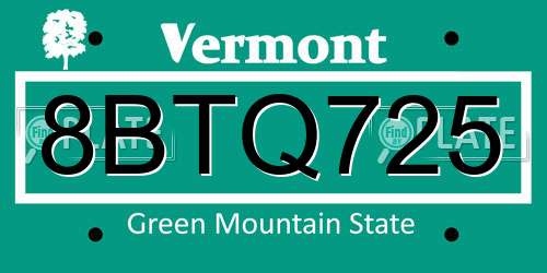 8BTQ725 Vermont License Plate