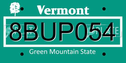 8BUP054 Vermont License Plate