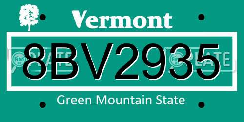 8BV2935 Vermont License Plate