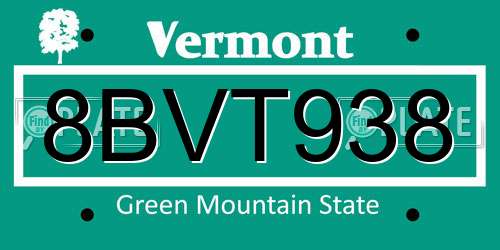 8BVT938 Vermont License Plate