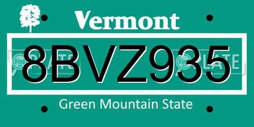 8BVZ935 Vermont License Plate
