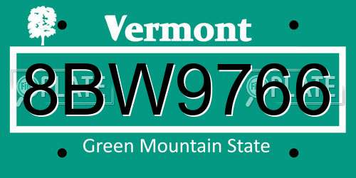 8BW9766 Vermont License Plate