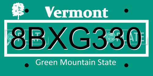 8BXG330 Vermont License Plate