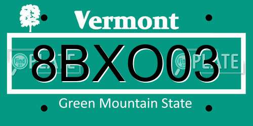 8BXO03 Vermont License Plate