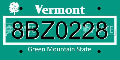 8BZ0228 Vermont License Plate