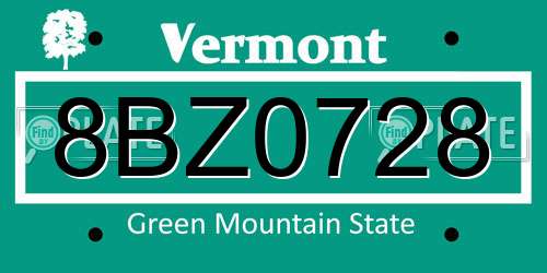 8BZ0728 Vermont License Plate