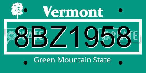 8BZ1958 Vermont License Plate