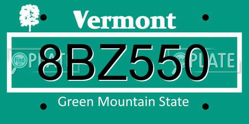 8BZ550 Vermont License Plate