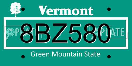 8BZ580 Vermont License Plate