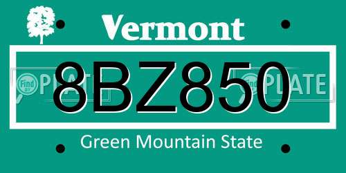 8BZ850 Vermont License Plate
