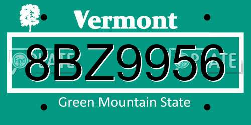 8BZ9956 Vermont License Plate