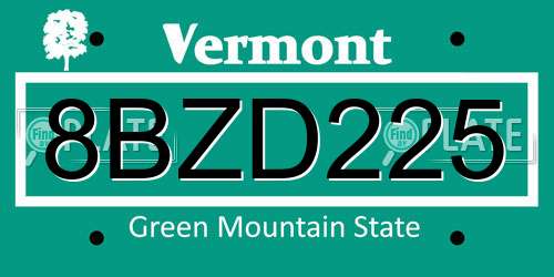 8BZD225 Vermont License Plate