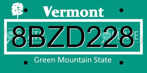8BZD228 Vermont License Plate