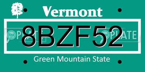 8BZF52 Vermont License Plate