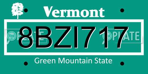 8BZI717 Vermont License Plate