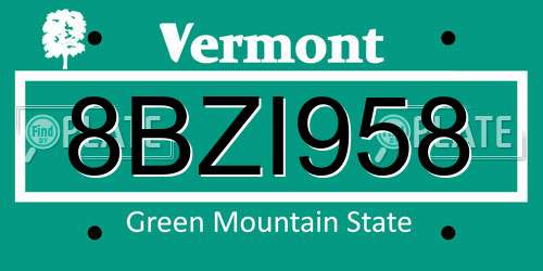 8BZI958 Vermont License Plate