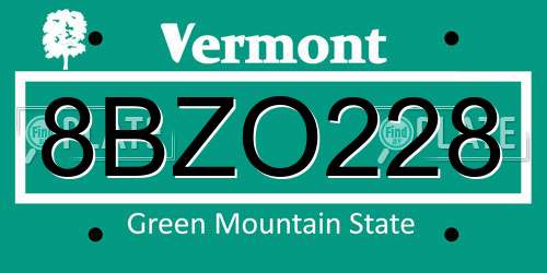8BZO228 Vermont License Plate