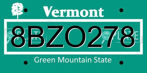 8BZO278 Vermont License Plate