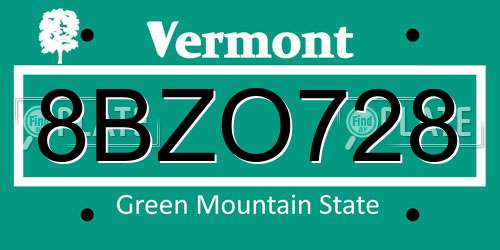 8BZO728 Vermont License Plate