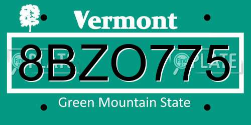 8BZO775 Vermont License Plate