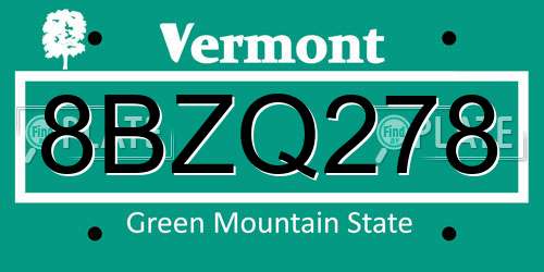 8BZQ278 Vermont License Plate