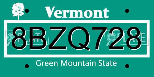 8BZQ728 Vermont License Plate