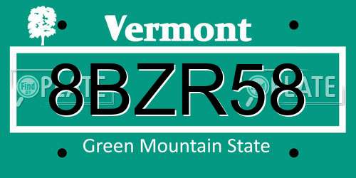 8BZR58 Vermont License Plate