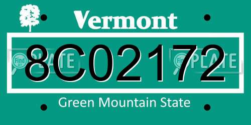 8C02172 Vermont License Plate